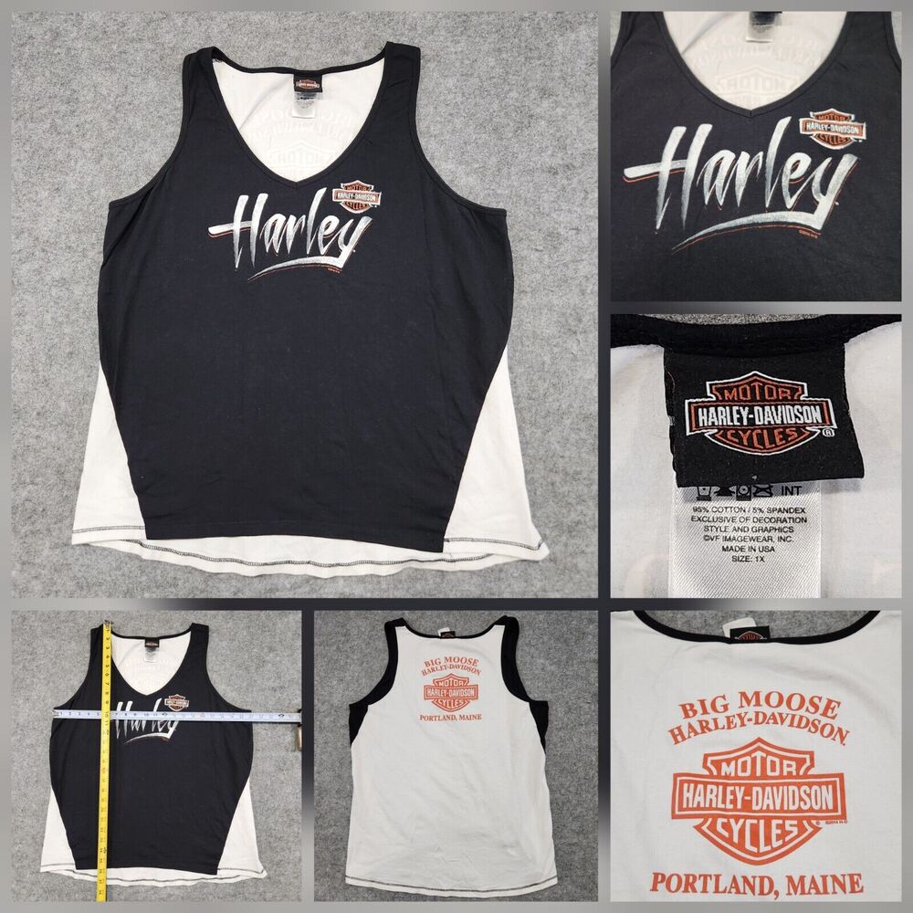 Harley Davidson Motorcycles Womens Size 1X XL Tank Top T Shirt Portland ME Maine